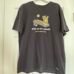 Life Is Good Dark Gray Crusher Tee 100% Cotton with Yellow Cornhole/Dog Graphic